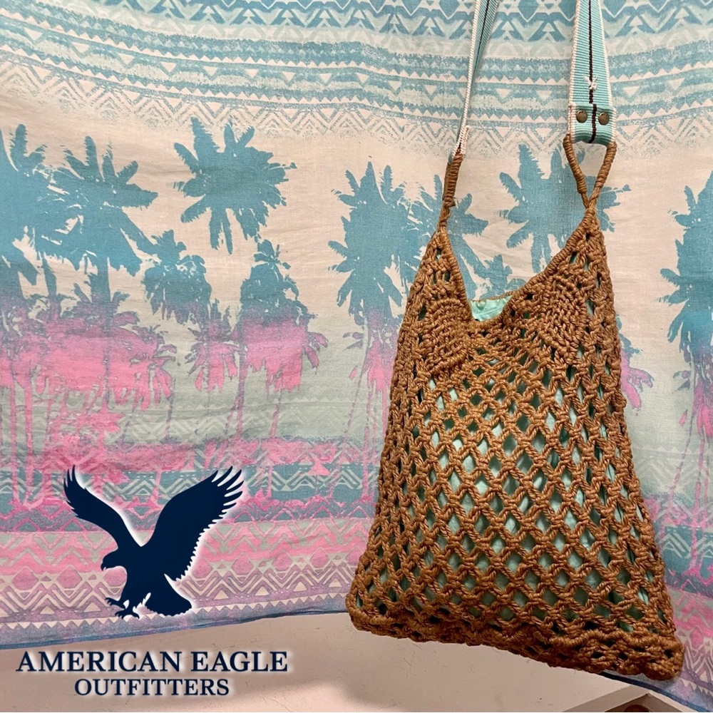 AEO ☀️ Jute Beach/Pool Crossbody Tote Bag + Palm Tree Wrap 🏝️ Vacay 😎